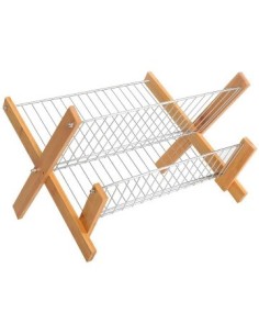 Escurreplatos Plegable Metal Negro C/bambo 301753 Pcu01