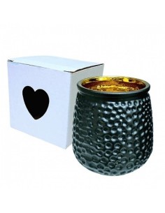 Porta Vela 10cm Vidrio Labrado Negro Mate Fondo Dorado Yy0666 Rod02