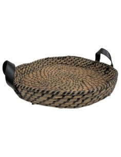 Bandeja 40cm Red Segrass Natural C/negro  Y Manijas Cuero Bansea03cla Lan03 (m)