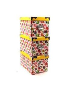 Set X4 Caja Carton (1gde + 3 Med) C/esquina Metal Diseno Elefante 18387 Sf01