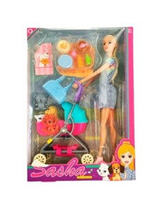 Muneca 30cm Sasha C/mascotas Coche Y Accesorios Sd24254 Pk01