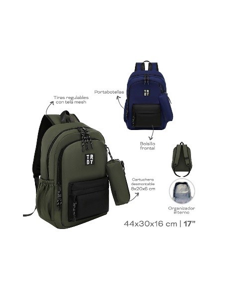 Mochila 17" 44x30x16 Trendy C/cartuchera 2bolsillos Externos18586 Tar02