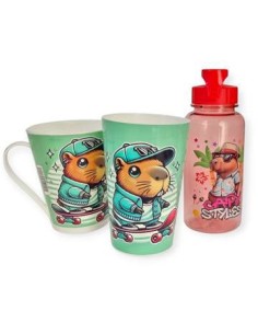 Set Infantil Botella 400cc C/taza Conica Y Caso 49401 49402 Dia01