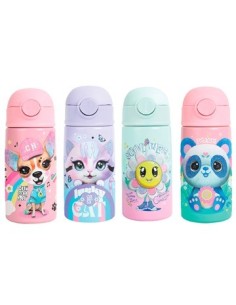 Botella  420ml Acero Inox C/boton Abre Tapa Mod. Surt. Bt136/bt137/bt138/bt139 Chi01