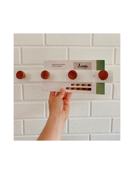 Perchero 44 Cm 5 Perillas Metal-bambu Bco/negro 302138/302139 Pcu01