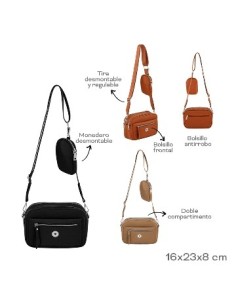 Morral C/monedero Pu 20x24x11cm Trendy Tira Desmont. Y Regulable  Bolsillo Antirrobo  Org. Interno  Monedero Desmont.18824-18