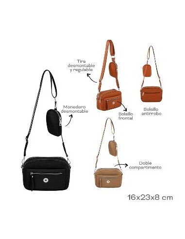 Morral C/monedero Pu 20x24x11cm Trendy Tira Desmont. Y Regulable  Bolsillo Antirrobo  Org. Interno  Monedero Desmont.18824-18