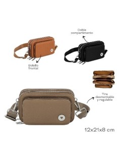 Morral Pu 12x21x8cm Trendy Bolsillo Frontal  Doble Compartimento  Tira Desmont.  Y Regulable 18820 Tar02