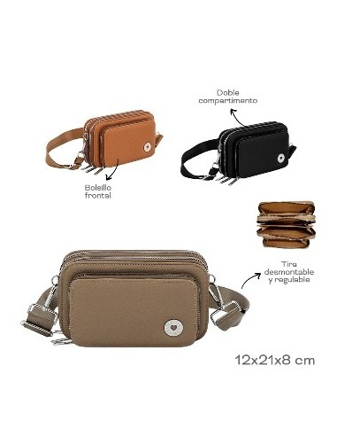 Morral Pu 12x21x8cm Trendy Bolsillo Frontal  Doble Compartimento  Tira Desmont.  Y Regulable 18820 Tar02