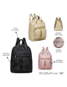 Mochila Nylon 37x28x11cm Trendy 15p Bolsillos Frontales  Laterales Y Antirrobo  Bol. Interno  Tir De Ajuste 18832 Tar02