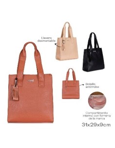 Cartera Pu 31x29x9cm Trendy Bolsillo Antirrobo  Llavero Desmontable 17034 Tar02