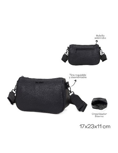 Morral Tira Regulable Y Desmontable  Antirrobo  Org Interno
Composicion: Pu 17cmx23cmx11cm Trendy 22718 Tar02