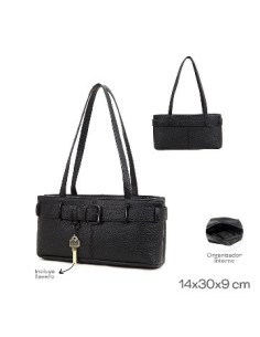 Cartera 14x30x9cm Detalle Cinto Negra Incluye Llavero  Organizador Interno 22710 Tar02