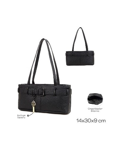 Cartera 14x30x9cm Detalle Cinto Negra Incluye Llavero  Organizador Interno 22710 Tar02
