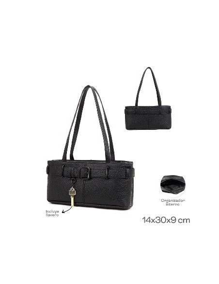 Cartera 14x30x9cm Detalle Cinto Negra Incluye Llavero  Organizador Interno 22710 Tar02