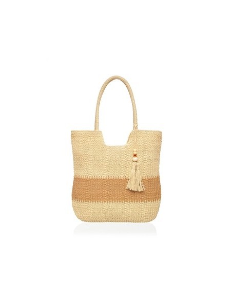 Bolso De Playa Zaphir Bicolor De Rafia C/cierre Ca0129z Jav01