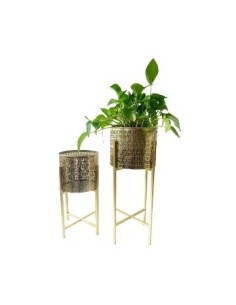 Porta Maceta 36cm Red. Acanalada C/pie Metal Dorado J18 Jun02