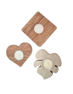 Porta Vela 10x10cm Madera Corazon/hoja/cuad. Et01
