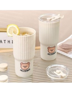 Vaso 650ml Plast. C/ Tapa Mod. Osito 70-g Hom01