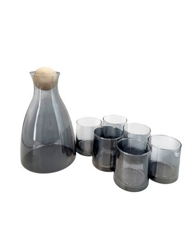 Vaso X6 Con Jarra De Vidrio Tapa Madera Rys-24154 Ramy02