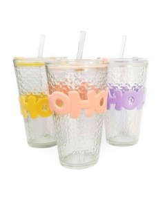 Vaso 350ml Vidrio C/sorbete Vidrio Col. Pastel Ovsp-4dz Pk01