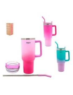 Vaso Termico 1200ml Acero Doble Capa  C/tapa Acrilico C/bombilla Plast.. Trendy 17512/17513/18482 Tar02