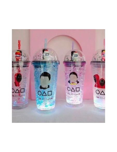 Vaso 450ml Acrilico C/luz  Efecto Vidrio Y Sorbete Squid Game 9654 Hom01