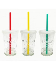 Vaso 300ml Vidrio Labrado Frase C/tapa Color Y Sorbete 57914913 Fg180030 Ori02 Cr02