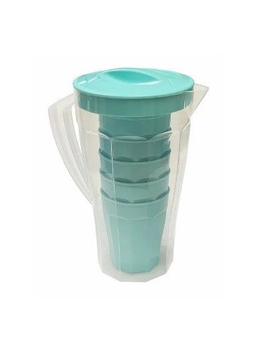 Jarra 2lts Plast. C/6 Vasos Faceteado 9007 Dol01