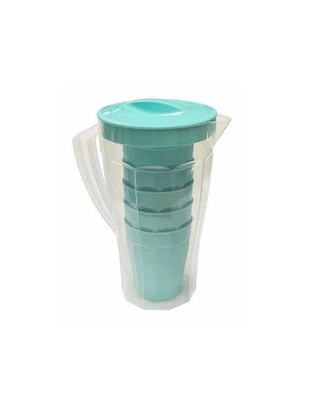 Jarra 2lts Plast. C/6 Vasos Faceteado 9007 Dol01