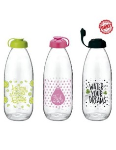 Botella 1lts Vidrio Estampada C/tapa Plast. Agua/jugo C4879 Dec01