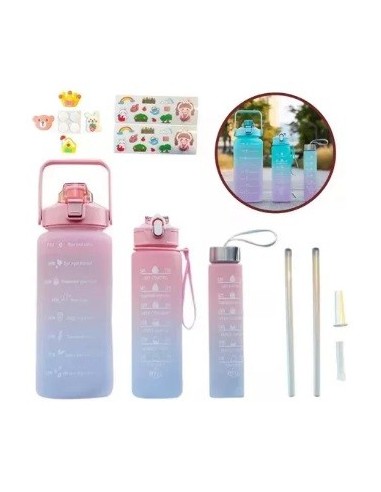 Botella X3 Plast. Astronauta/degrade/transp. C/stickers Vsk01