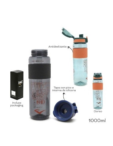 Botella 1000ml Plast. Grip Goma Everlast 17370c Tar02
