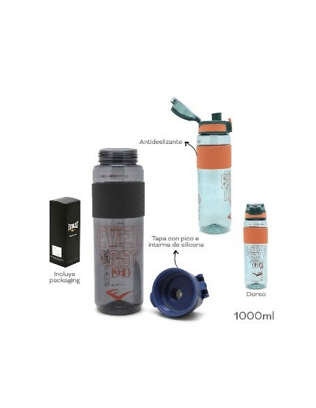 Botella 1000ml Plast. Grip Goma Everlast 17370c Tar02