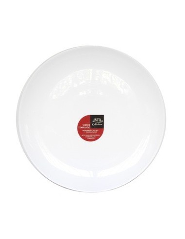 Plato Playo 26cm  Redondo Bco Vidrio Templado Liso Am Collection  Nmp105 Mta01 Min02 (b36)