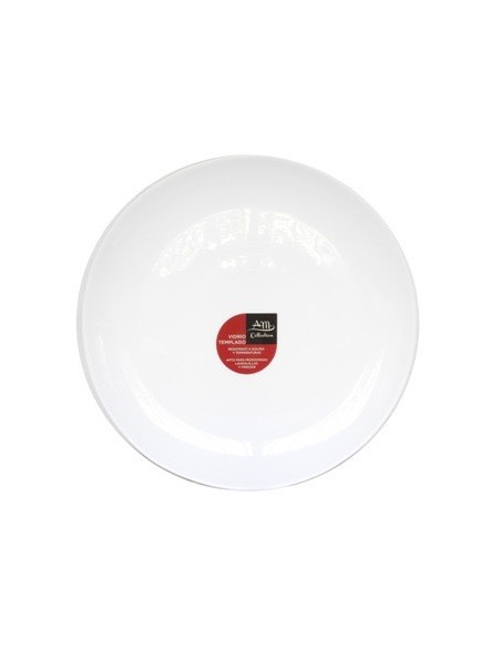 Plato Playo 26cm  Redondo Bco Vidrio Templado Liso Am Collection  Nmp105 Mta01 Min02 (b36)