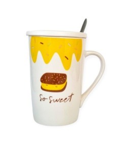 Jarro 440ml Ceramica Comida C/tapa Ceramica Y Cuchara R7553 Cry01