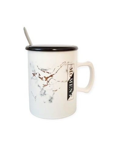 Jarro 360ml Ceramica Marmolado C/tapa Ceramica Y Cuchara R7512 Cry01