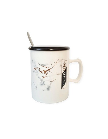 Jarro 360ml Ceramica Marmolado C/tapa Ceramica Y Cuchara R7512 Cry01