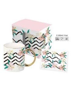 Jarro Mug 330ml Ceramica Borde Dorado  Diseno C/tarjeta Caja C004 Hom01 (m)