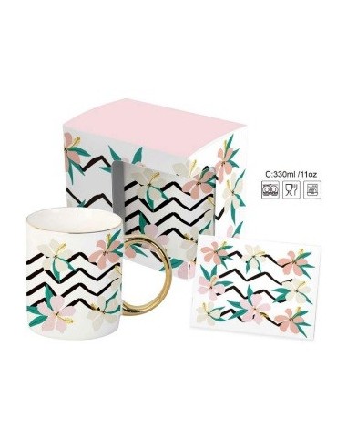 Jarro Mug 330ml Ceramica Borde Dorado  Diseno C/tarjeta Caja C004 Hom01 (m)