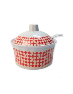 Azucarera Melamina C/cuchara Bca C/borde Estamp. Triangular Colores Surt. 033-30245 Lab02