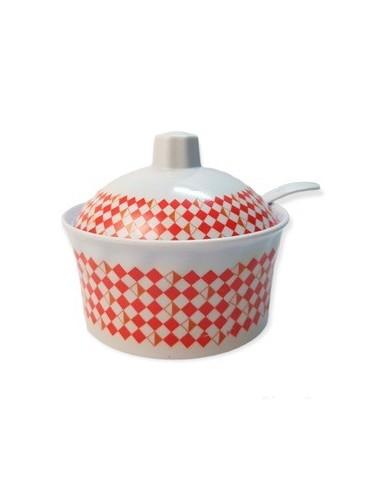 Azucarera Melamina C/cuchara Bca C/borde Estamp. Triangular Colores Surt. 033-30245 Lab02