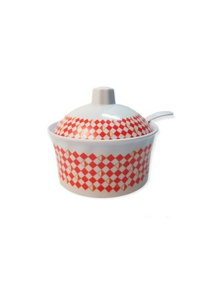 Azucarera Melamina C/cuchara Bca C/borde Estamp. Triangular Colores Surt. 033-30245 Lab02