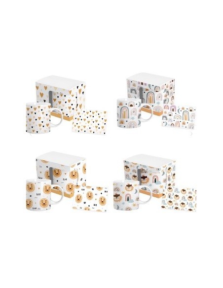 Jarro Mug 330ml Ceramica Leon/corazon/arco Iris C/tarjeta En Caja Hrc006-b/hrc006-c/hrc006-d Hom01 (m)