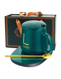 Taza 400ml C/tapa+cuchara C/calentador Ceramica Col. Surt. En Caja Vsk01