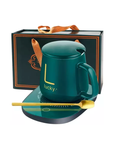 Taza 400ml C/tapa+cuchara C/calentador Ceramica Col. Surt. En Caja Vsk01