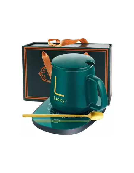 Taza 400ml C/tapa+cuchara C/calentador Ceramica Col. Surt. En Caja Vsk01