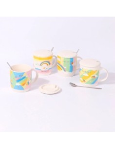 Jarro 440ml Ceramica Arco Iris C/tapa Ceramica Y Cuchara R7532 Cry01