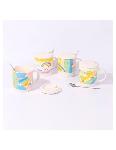 Jarro 440ml Ceramica Arco Iris C/tapa Ceramica Y Cuchara R7532 Cry01